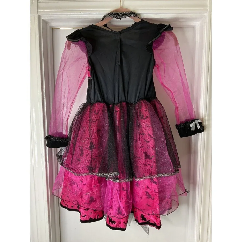 Rubies Pink & Black Witch Costume Girls Medium With Choker Halloween Dress